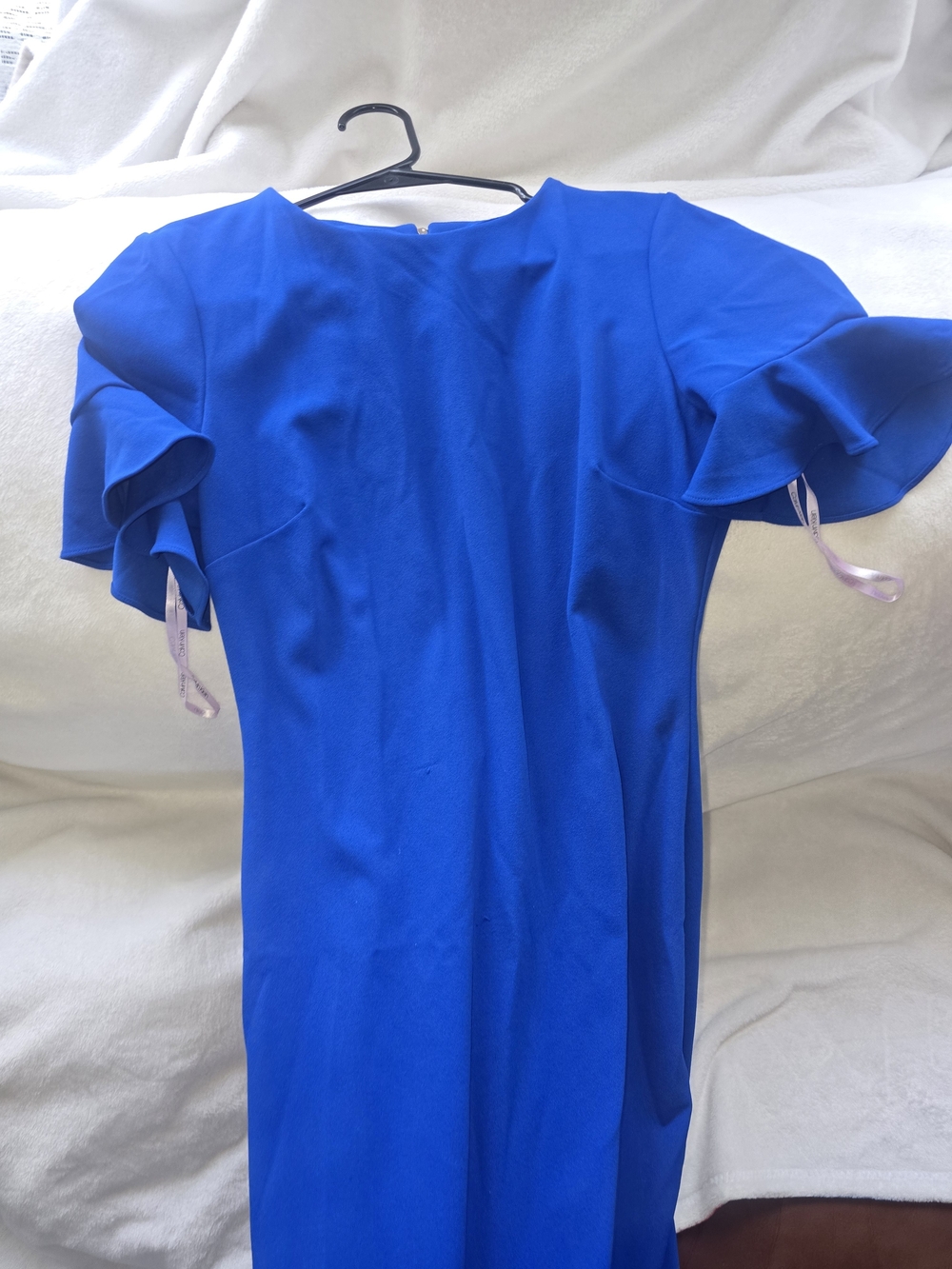 Calvin Klein Electric Blue Midi Dress with Ruffle Sleeves